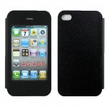 Wholesale iPhone 4S 4 Slim Touch Screen Flip Leather Case (Black)